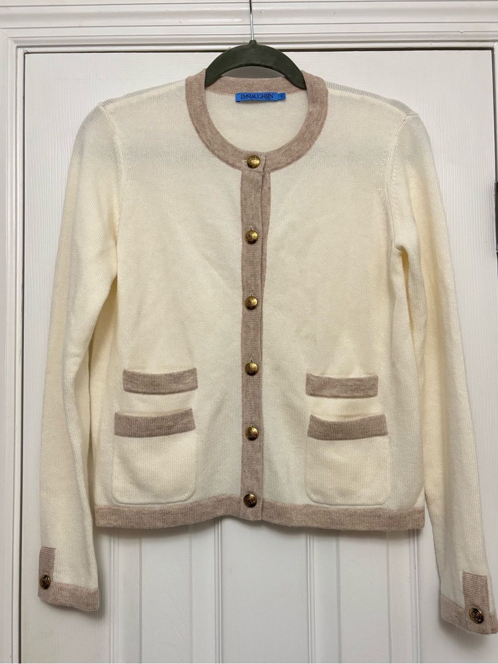 J. McLaughlin Ainsley Cashmere Cardigan Sweater Ivory Oatmeal Gold Buttons S - Picture 3 of 9